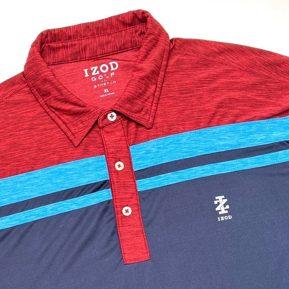 IZOD Mens Colorblock Stretch Performance Golf Polo Shirt Size XL Navy Burgundy